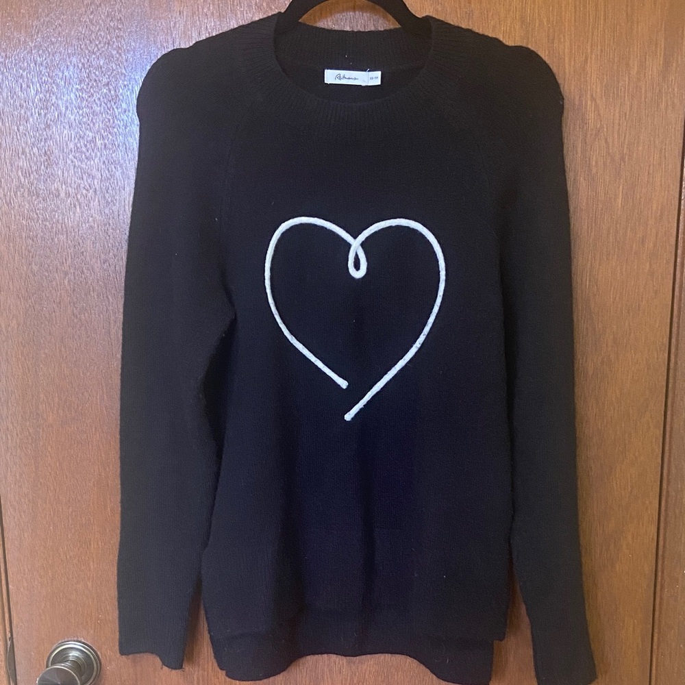 Reitmans Black Crewneck Sweater with White Heart